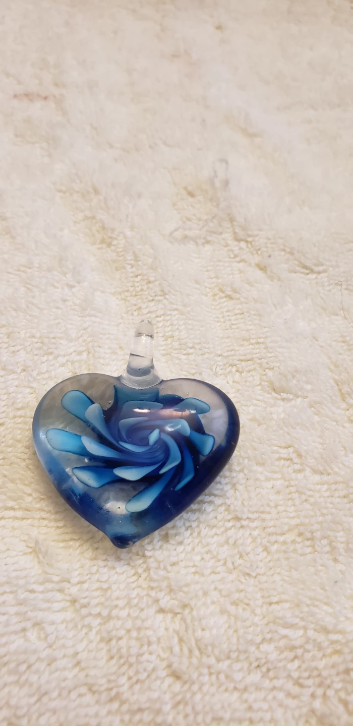 Glass Pendant - Black with Pink Flower & Blue Heart Shape - photo 3