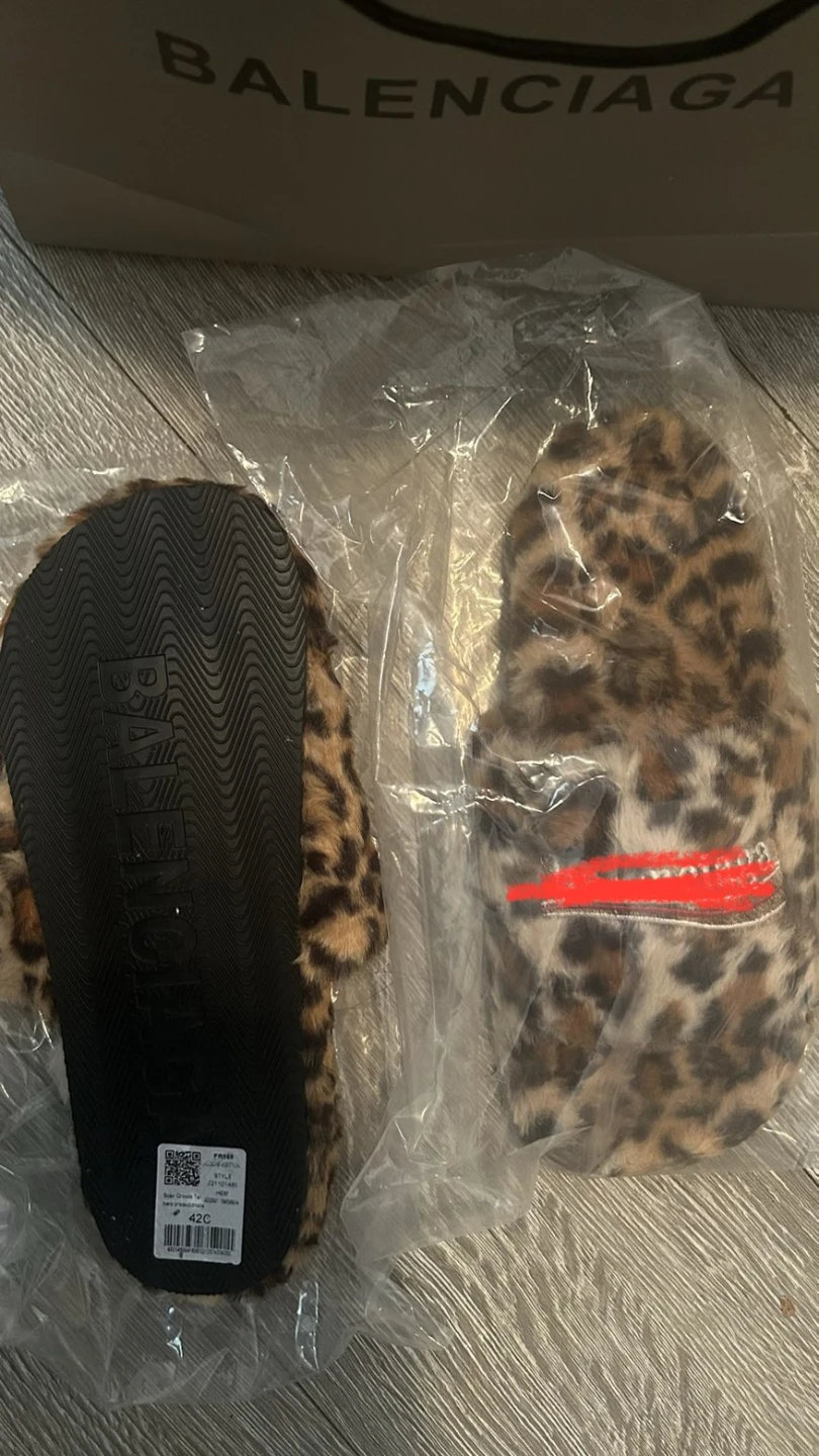 Balenciaga Leopard Print Furry Slippers - Size 42 - photo 2