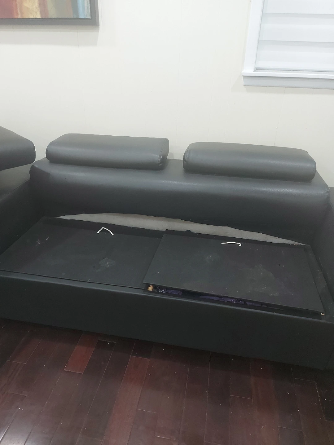 Black Leather Sectional Sofa with Storage - photo 4
