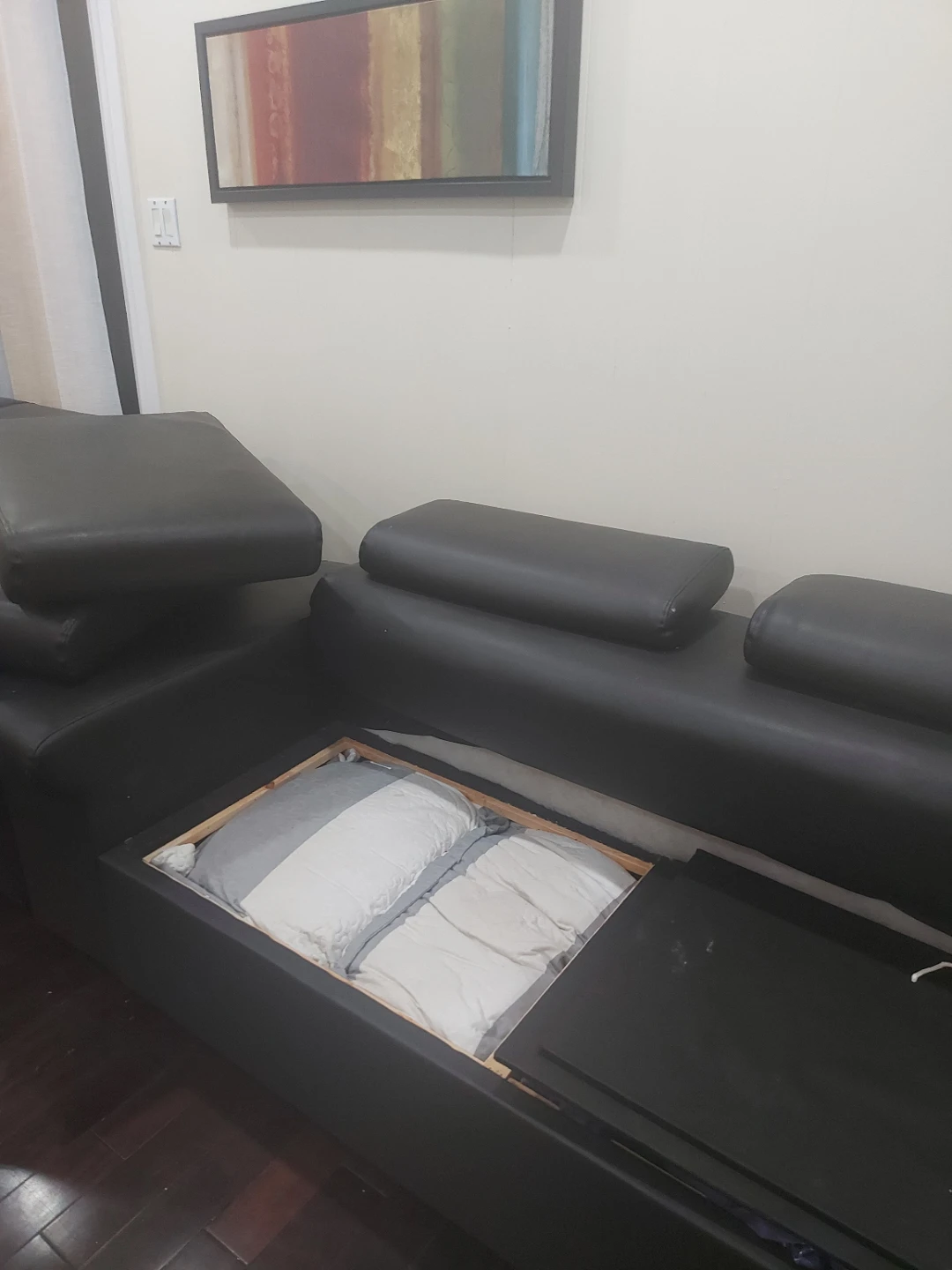 Black Leather Sectional Sofa with Storage - photo 5