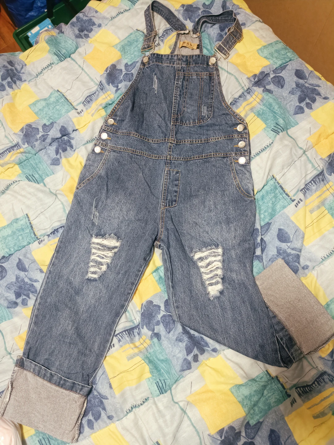 Distressed Denim Overalls