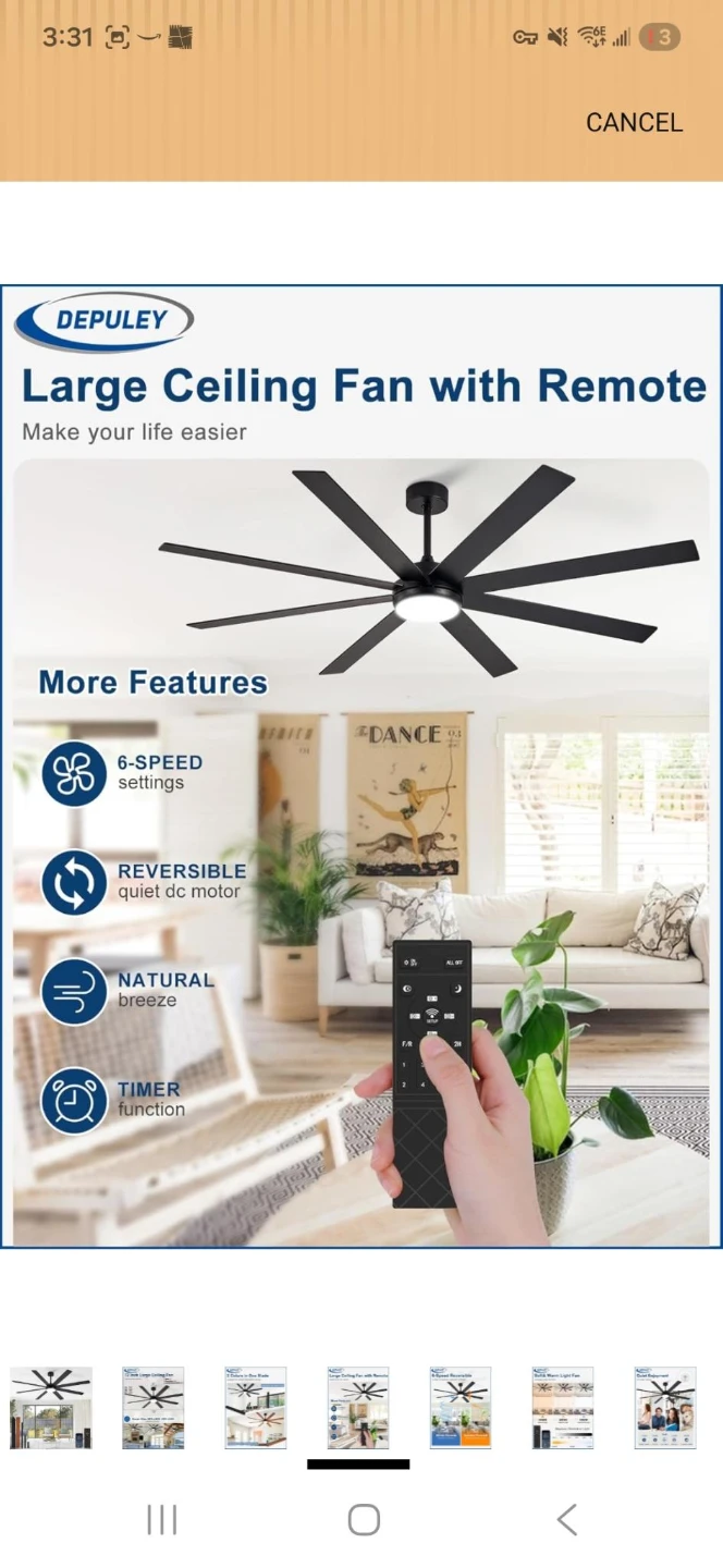 DEPULEY 72 Inch Large Ceiling Fan