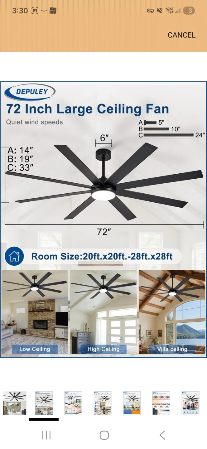 DEPULEY 72 Inch Large Ceiling Fan - photo 4