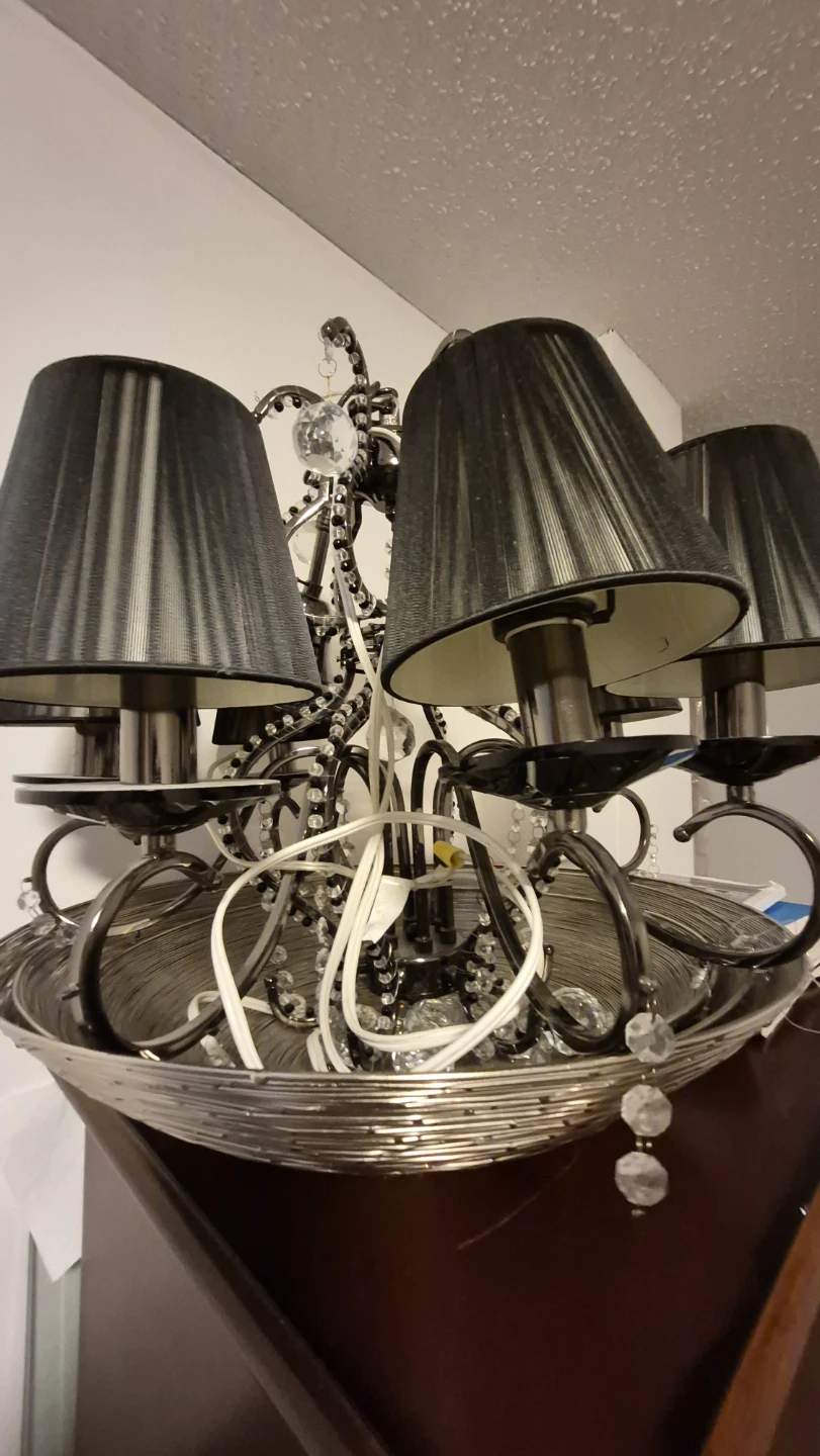Chandelier with black shades and crystal accents