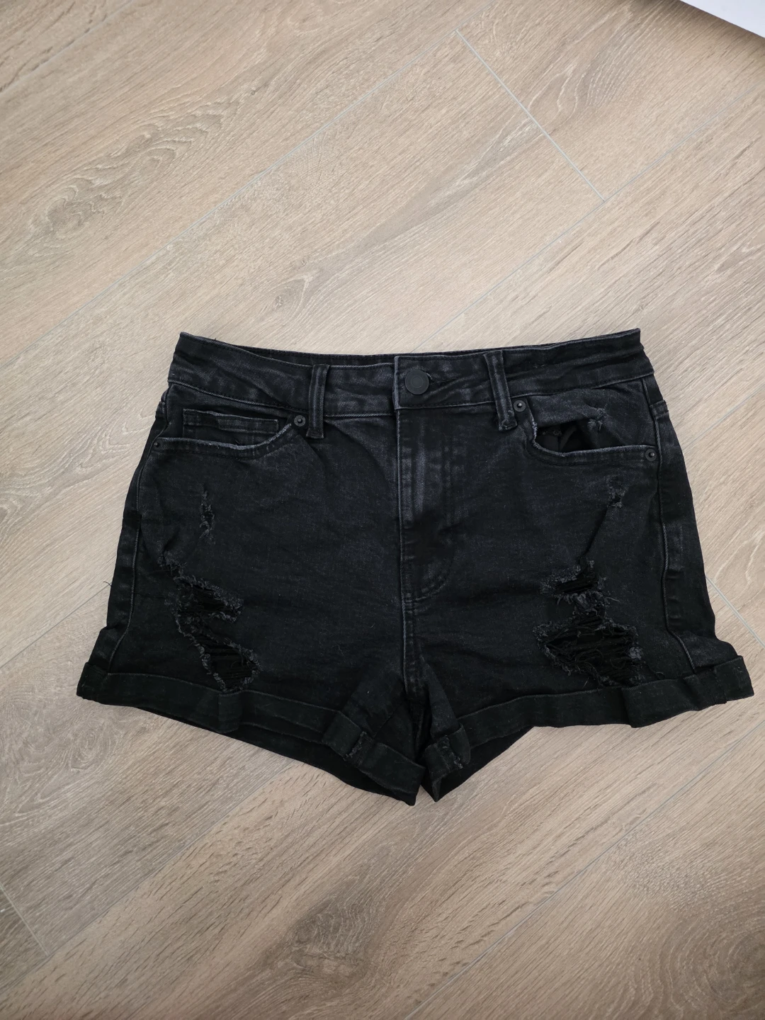 Black Ripped Denim Shorts