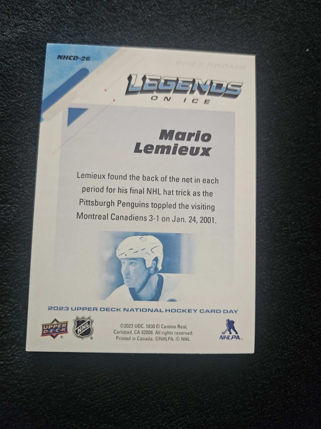 Upper Deck Legends on Ice Mario Lemieux Hockey Card - photo 2