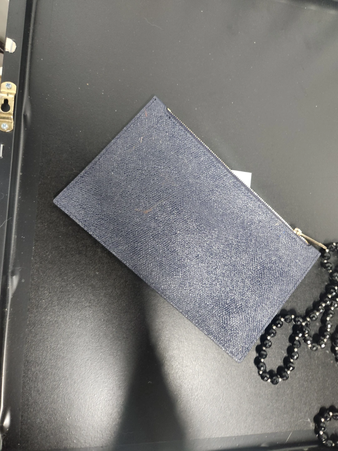 Nina Ricci navy pebbled leather clutch pouch - photo 3