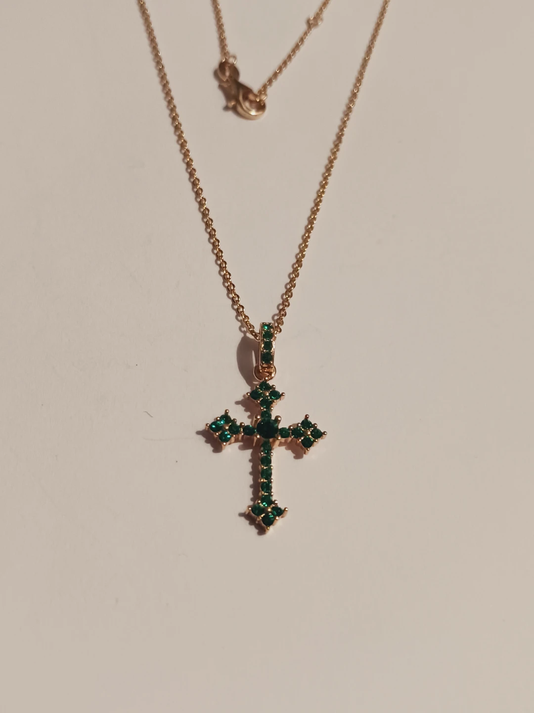 New!Gold Overlay Sterling SilverGreenStonesCrossPendant w/ Chain - photo 4