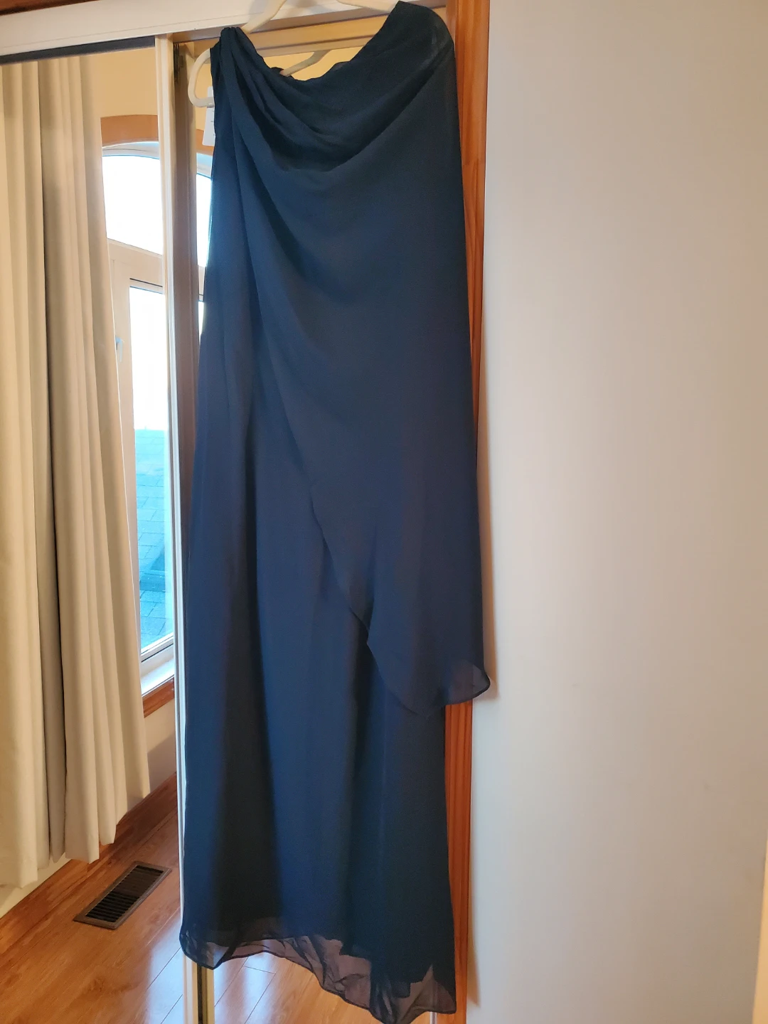 Navy Blue Chiffon Evening Gown with Cape