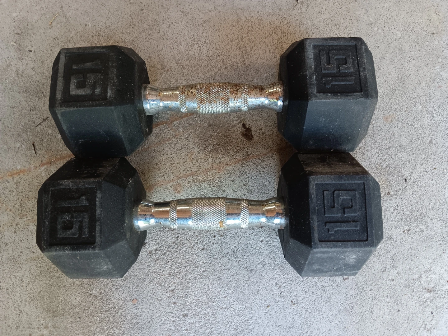 Pair of 15 lb Hex Dumbbells