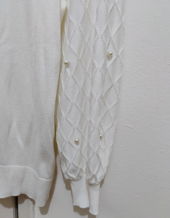 White Rafiana Knit Sweater with Pearl Embellishments - photo 3