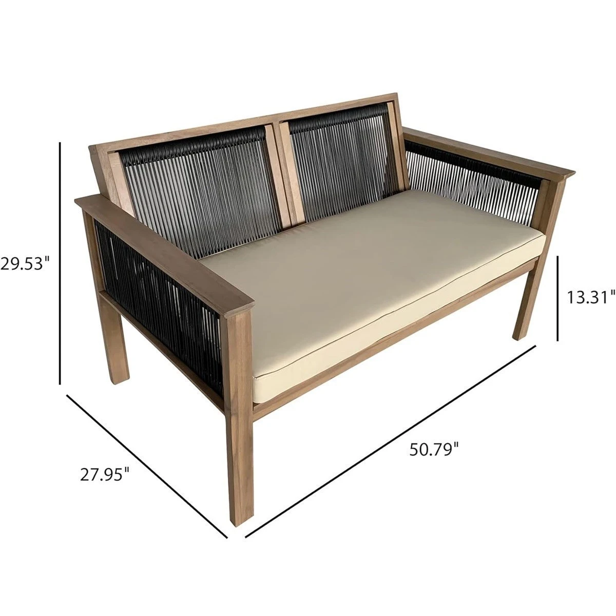 Outdoor Loveseat with Cushion - Sand Acacia/Black Wicker - photo 2