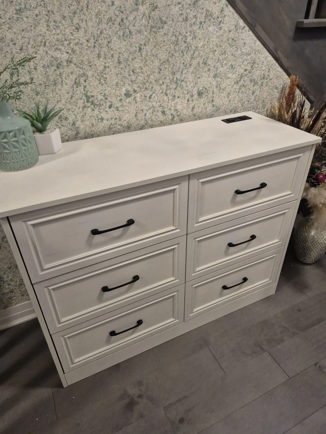 White Six Drawer Dresser with Power Outlet - photo 2