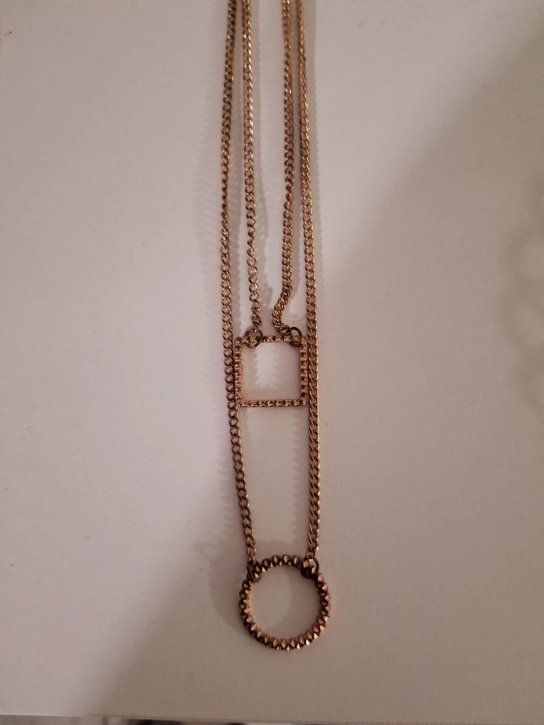 Rose Gold Toned Layered Necklace with Circle and Square Pendants