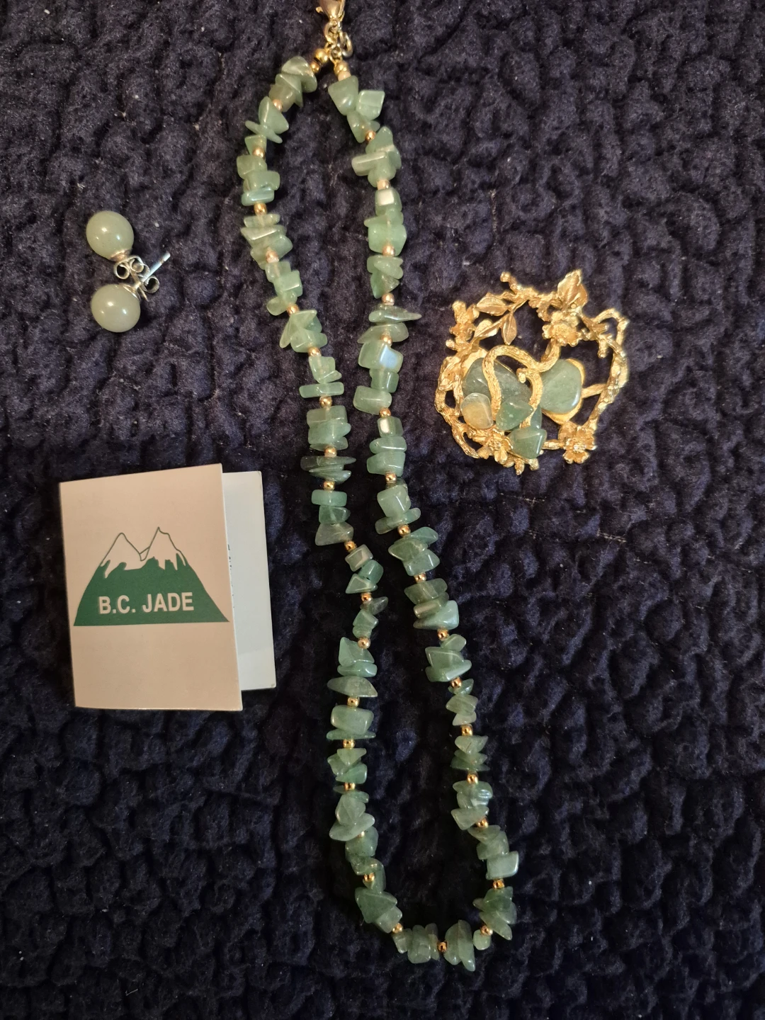 B.C. Jade Necklace, Earrings, and Brooch Set