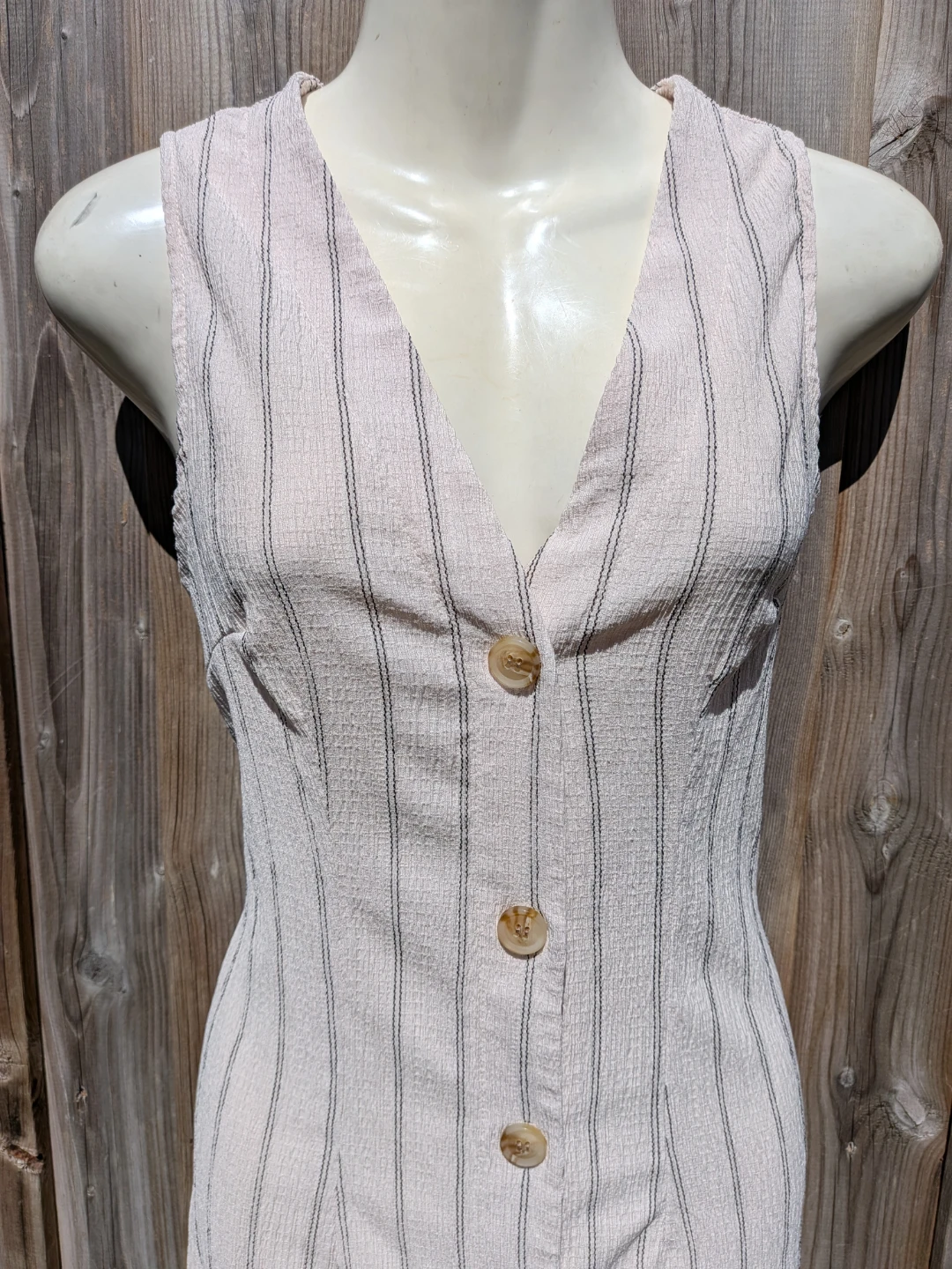 Cream Striped Sleeveless Button-Up Dress SML/MED - photo 4
