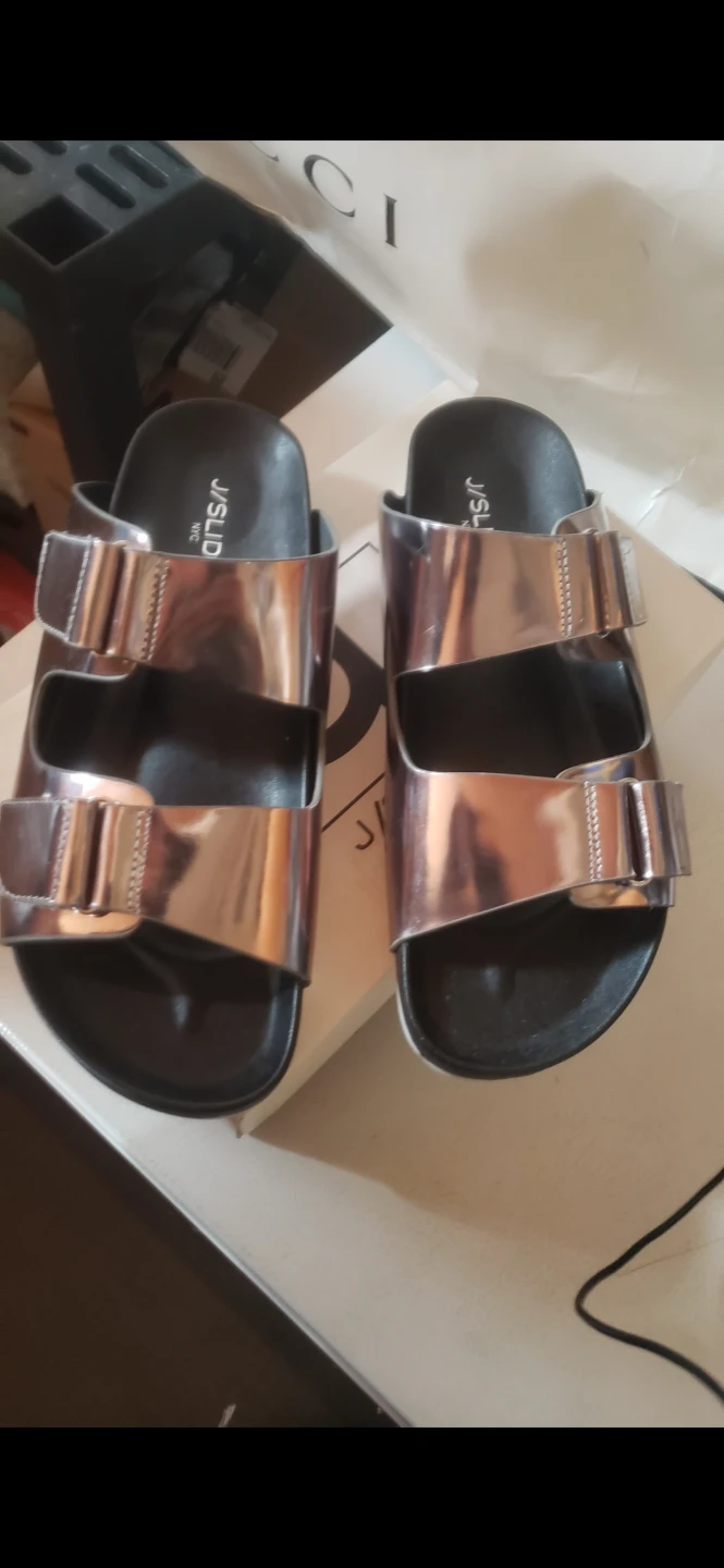J/Slides Metallic Rose Gold Double Strap Slides