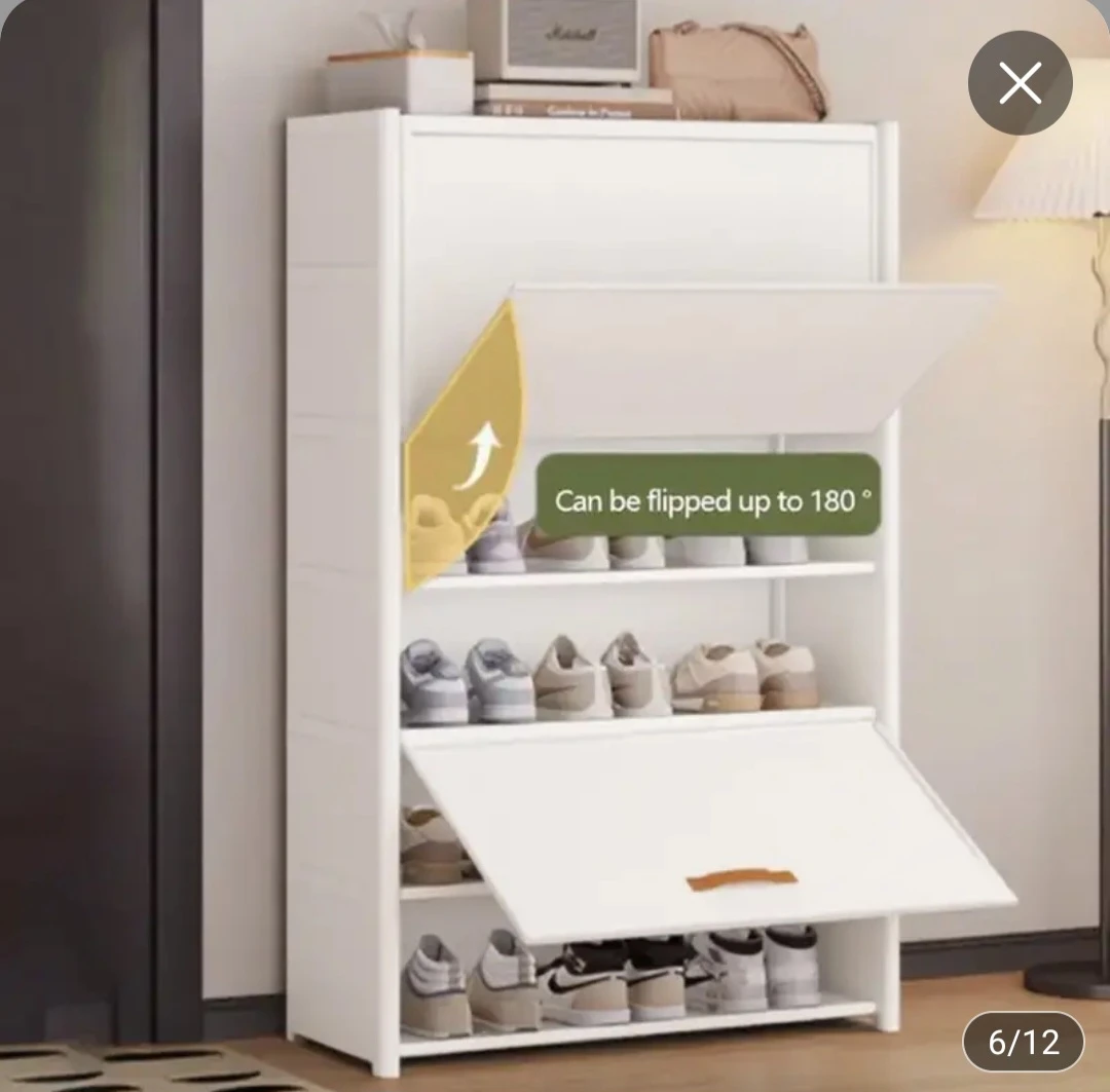 White 6-Tier Shoe Cabinet with Flip Doors - photo 4