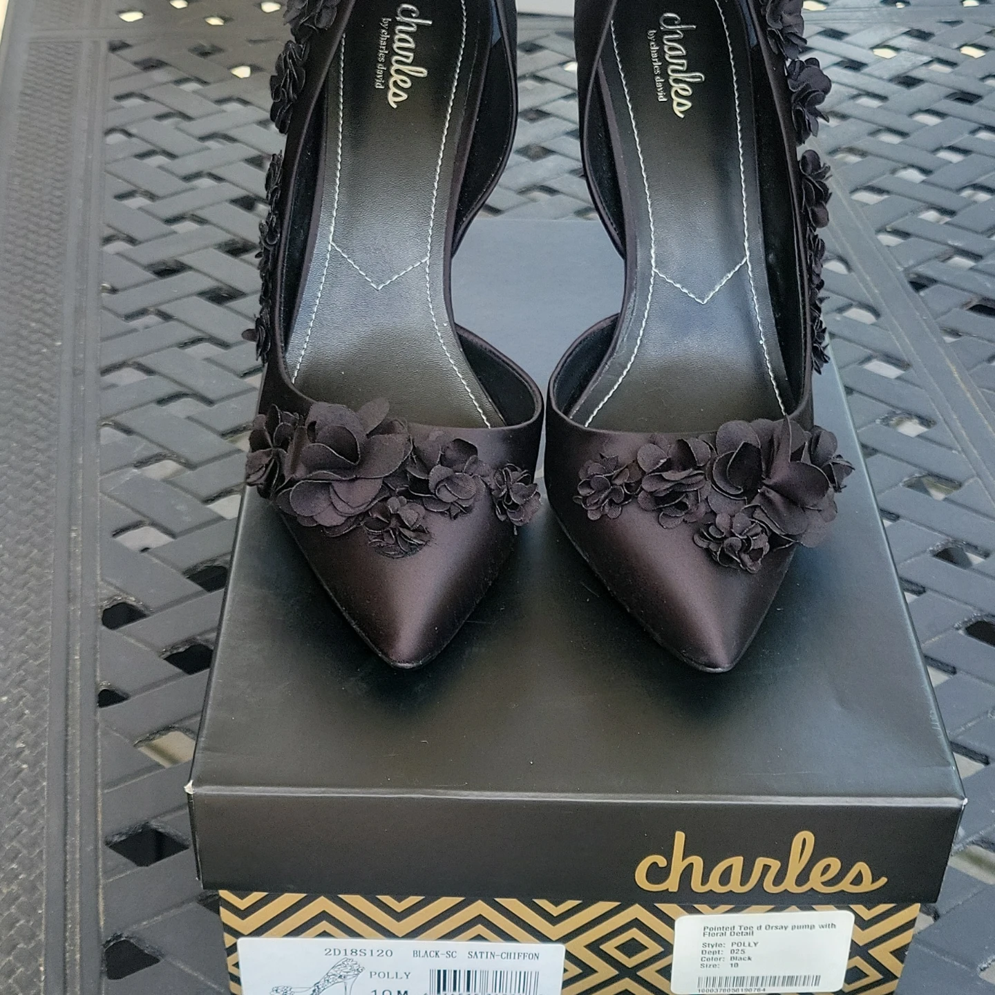 Charles by Charles David Black Satin Floral Heels Size 10 - photo 3