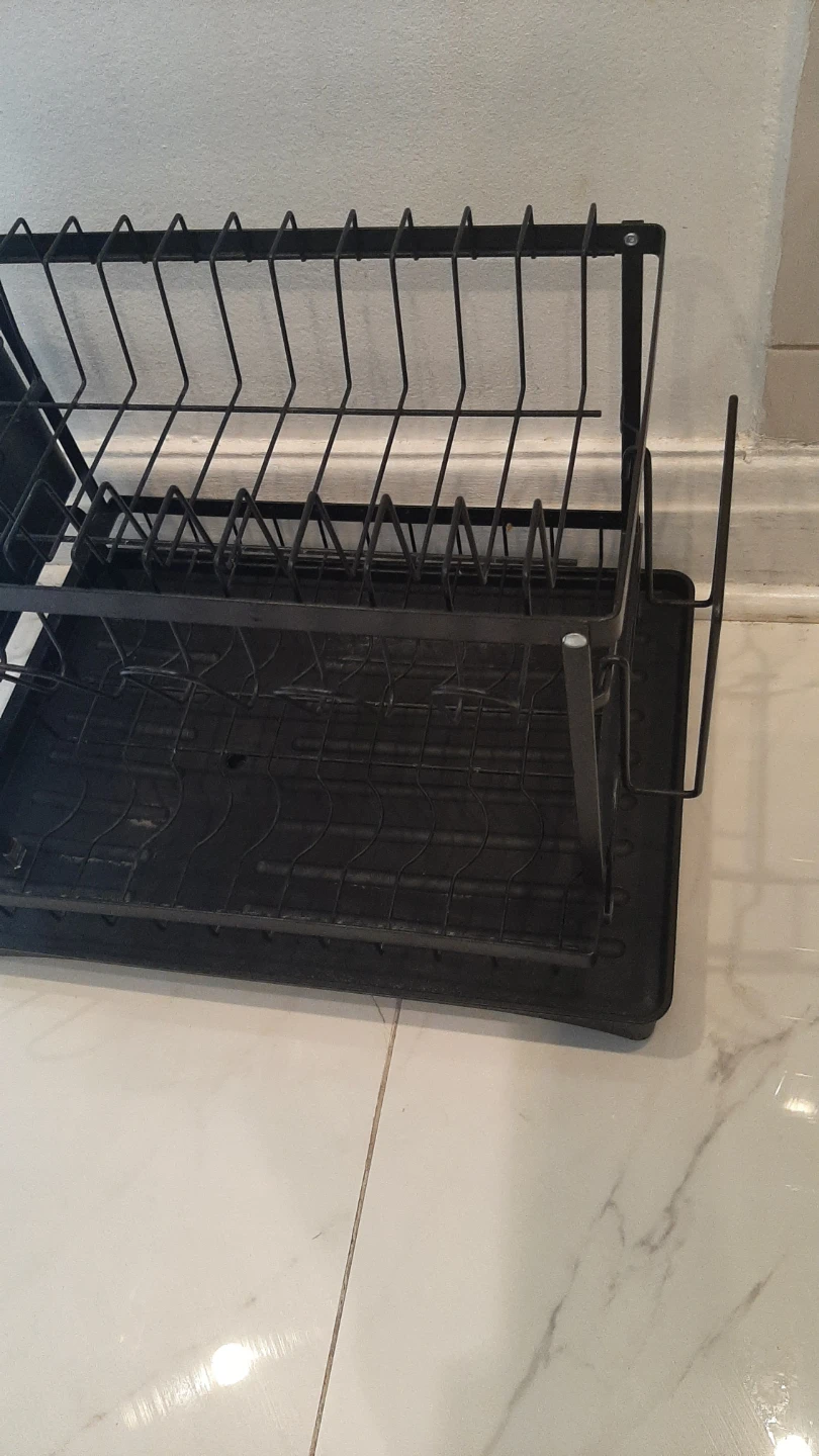 Two-Tier Black Metal Dish Drying Rack with Utensil Holder