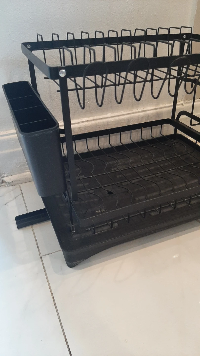 Two-Tier Black Metal Dish Drying Rack with Utensil Holder - photo 2