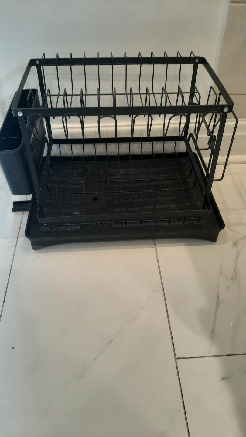 Two-Tier Black Metal Dish Drying Rack with Utensil Holder - photo 3