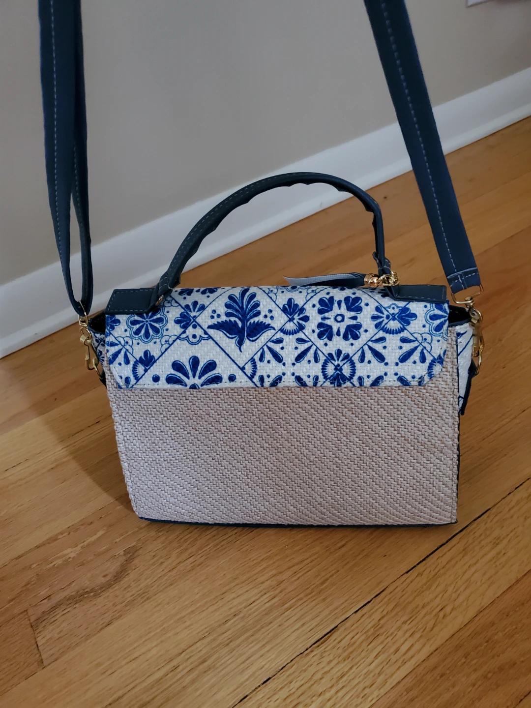 Blue & White Floral Print Crossbody Bag - photo 4
