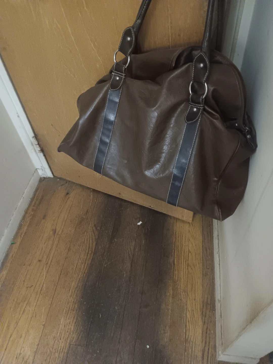 Brown Faux Leather Duffle Bag
