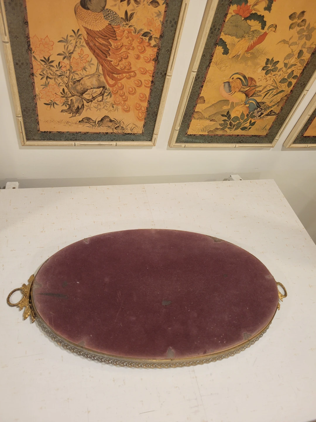 Vintage Ornate Filigree Oval Vanity Tray with Handles. Mirrors - photo 2
