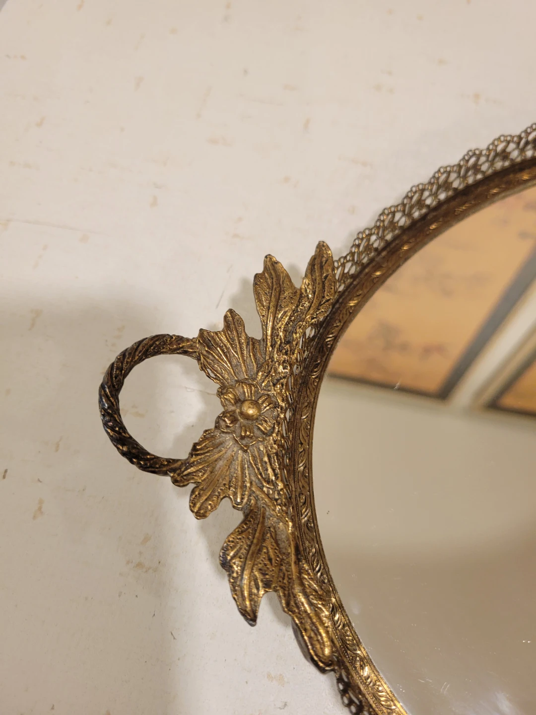 Vintage Ornate Filigree Oval Vanity Tray with Handles. Mirrors - photo 4