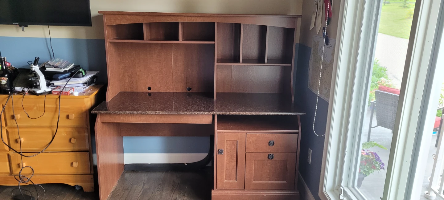 Wooden Desk with Hutch and Granite Top