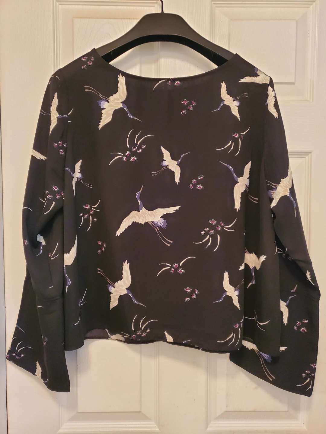 George Black Crane Print Blouse XL