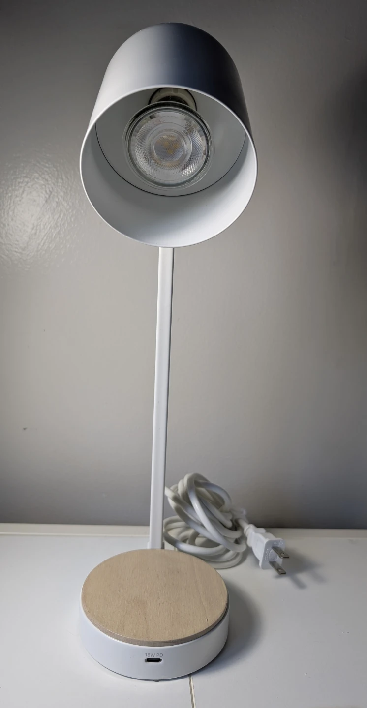 White IKEA Desk Lamp with Wood Base - photo 2