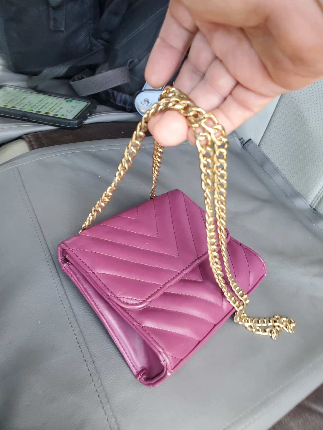 Quilted Chevron Crossbody Bag with Gold Chain - photo 5
