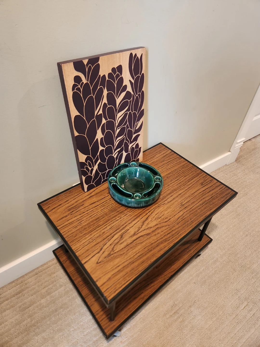 1970s Rolling Side storage Table with 2 tiers!