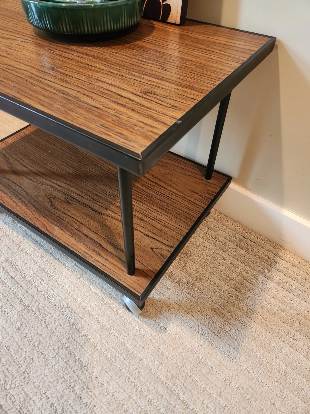 1970s Rolling Side storage Table with 2 tiers! - photo 3