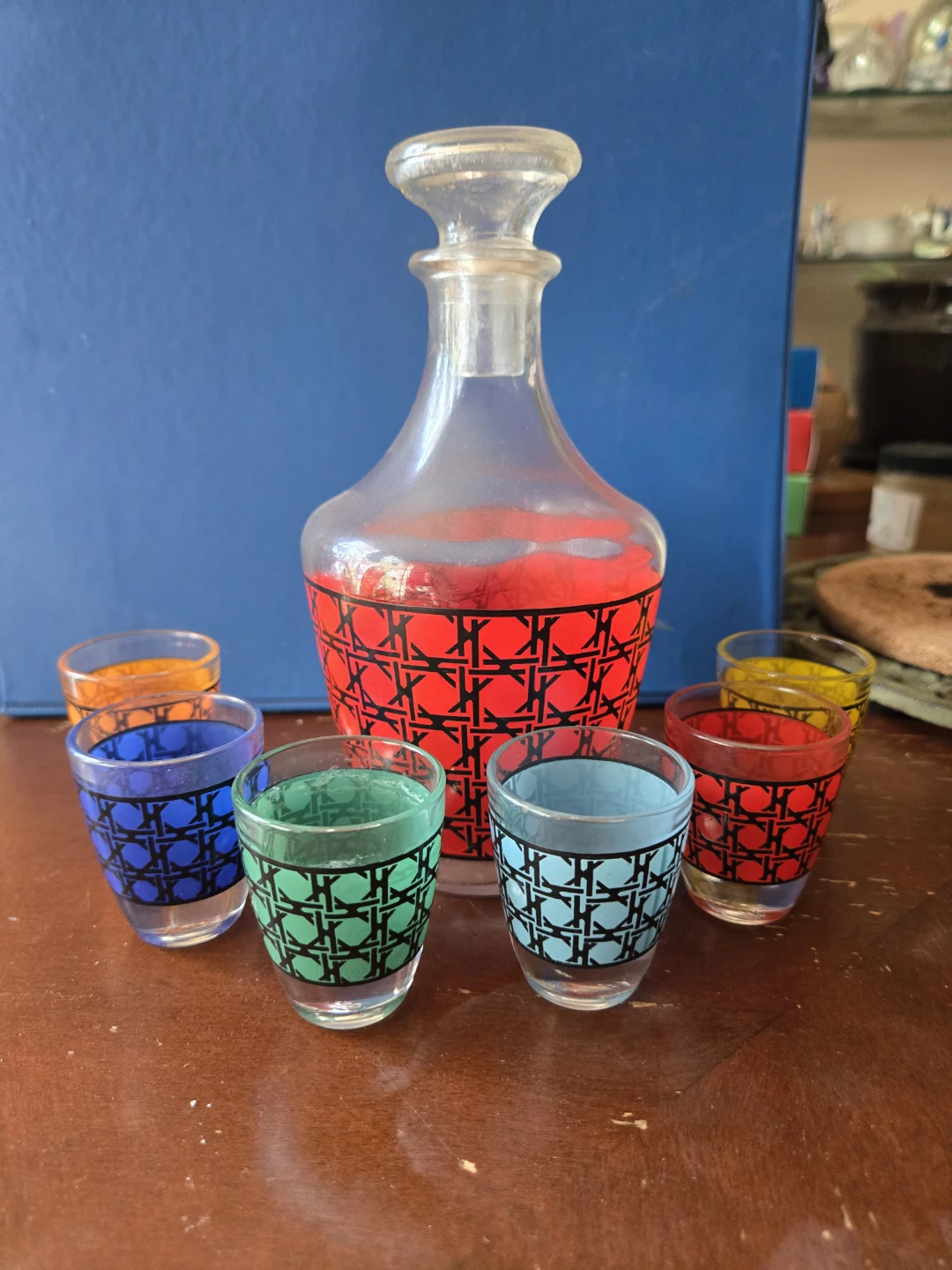 Vintage Glass Decanter and 6 Shot Glasses Set