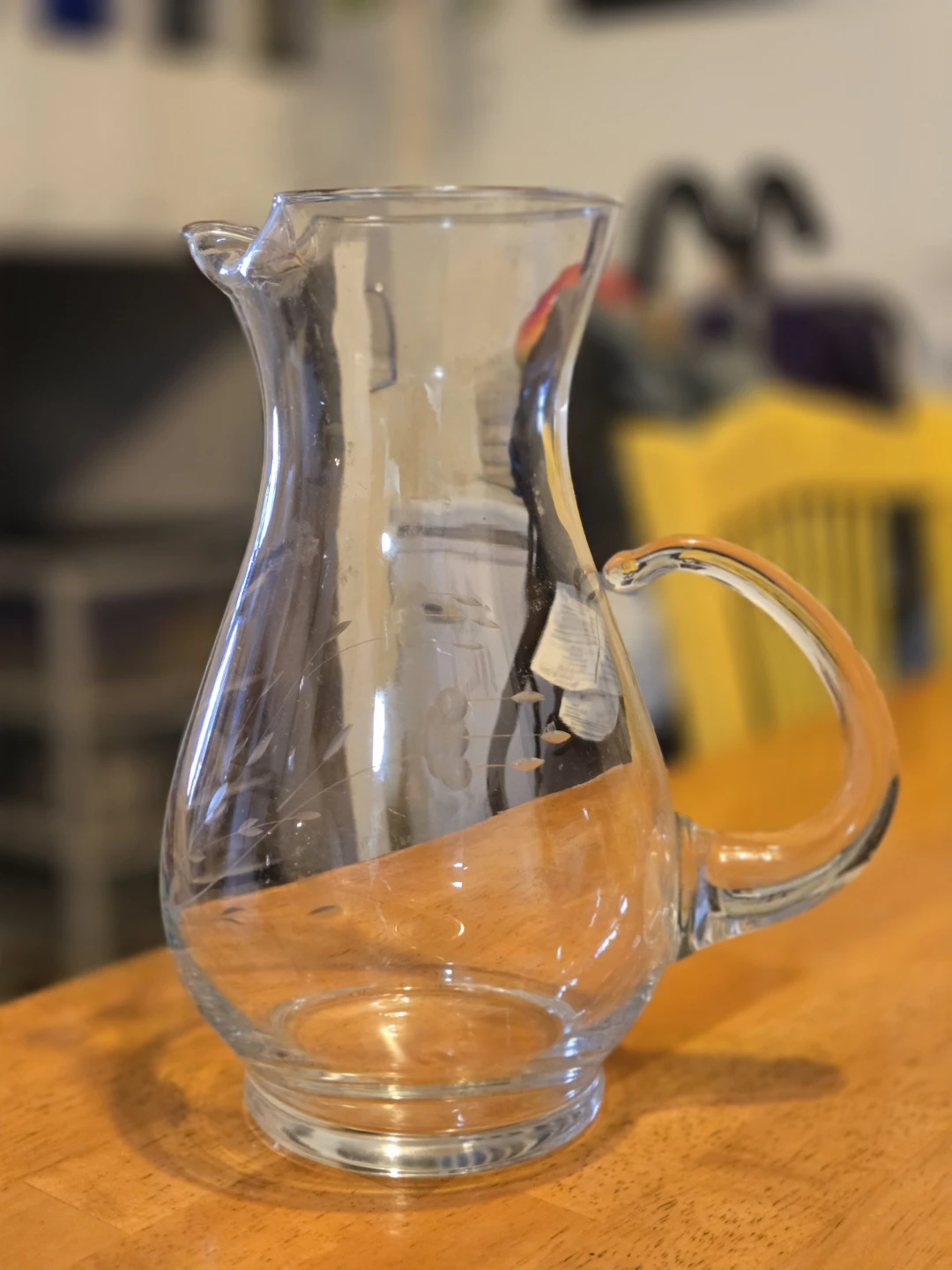Clear Glass Pitcher with Etched Design
