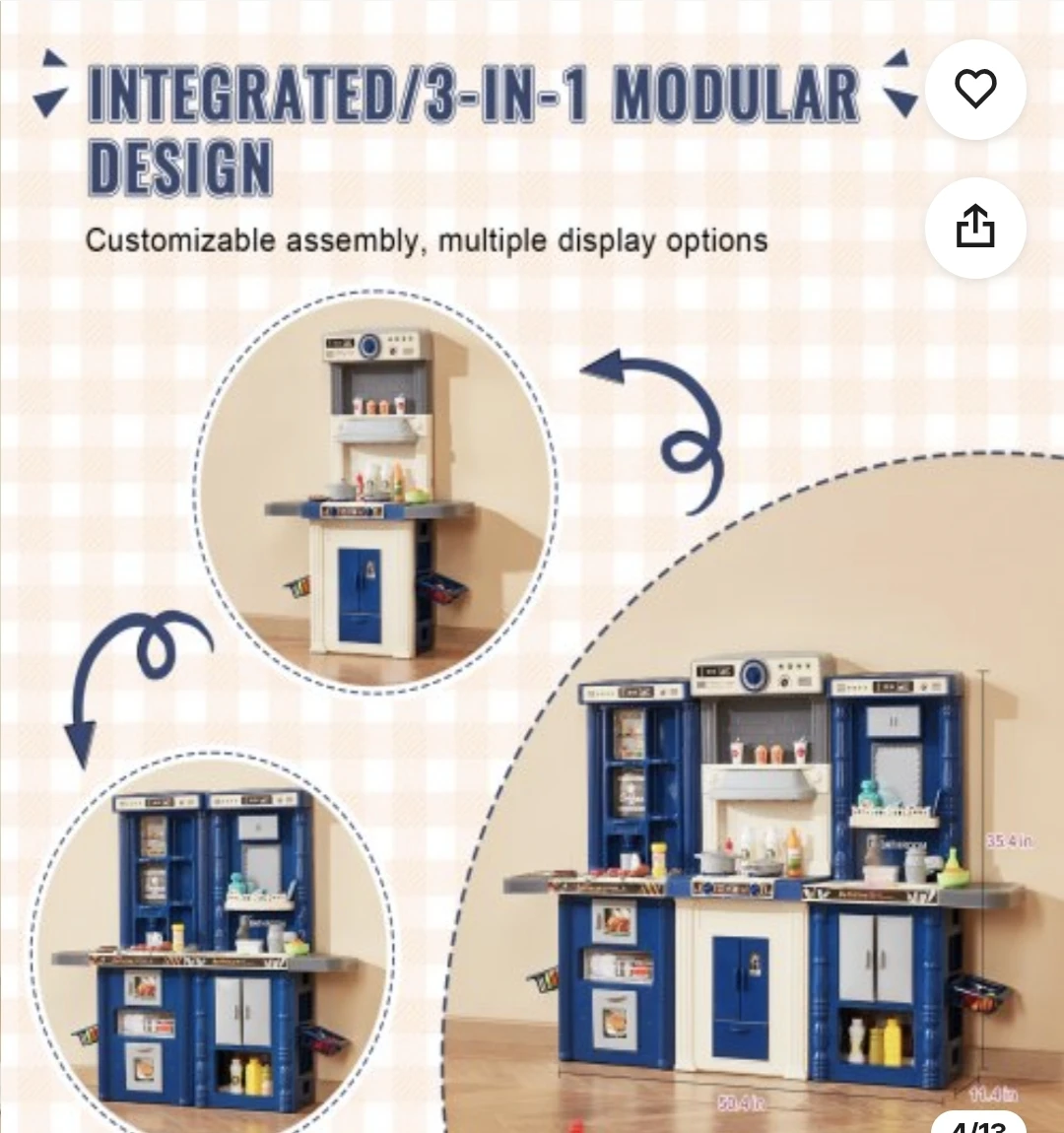 Integrated 3-in-1 Modular Kids Kitchen Playset