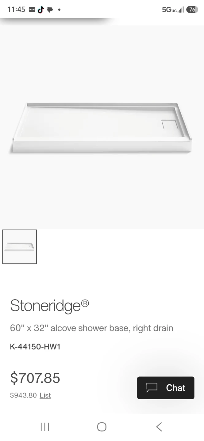Kohler stoneridge shower pan 60×32 RH - photo 4