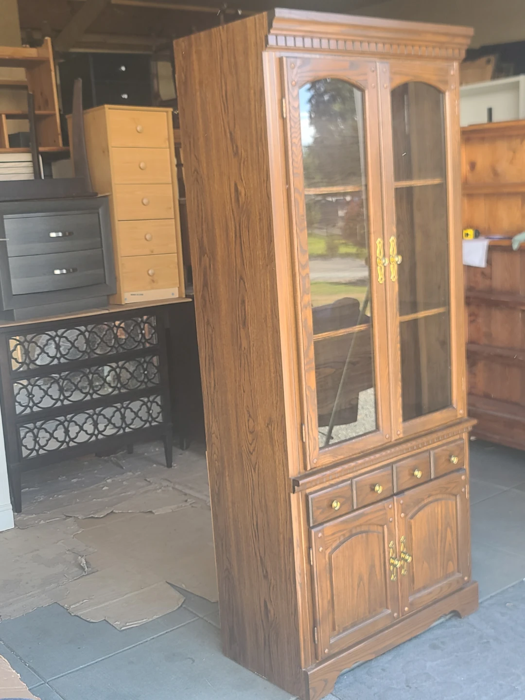 Vintage Oak China Cabinet Hutch - photo 2