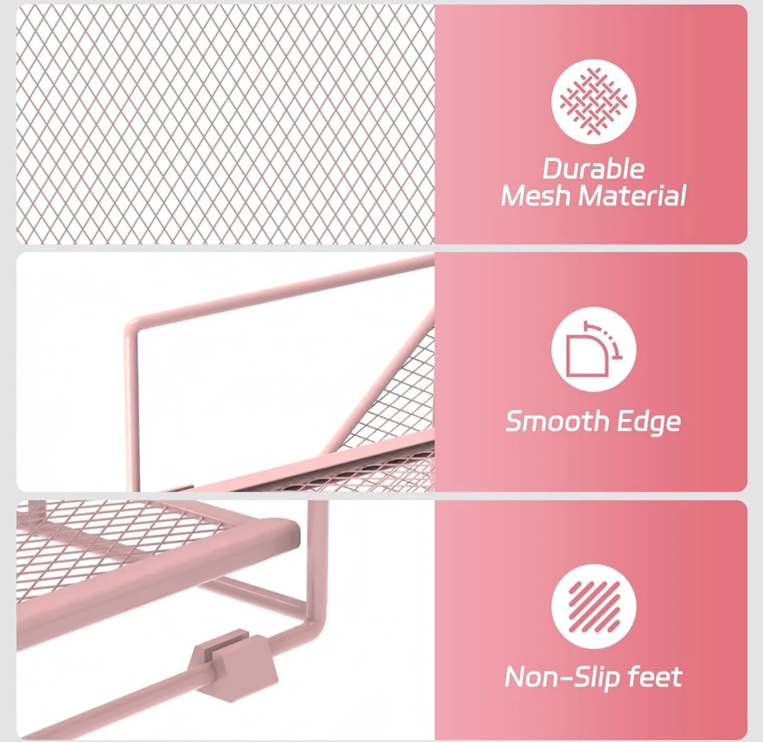 Pink Mesh Desk Organizer with Multiple Compartments - photo 4