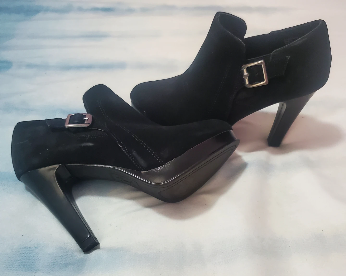 Fioni Black Faux Suede Buckle Ankle Heeled Boot