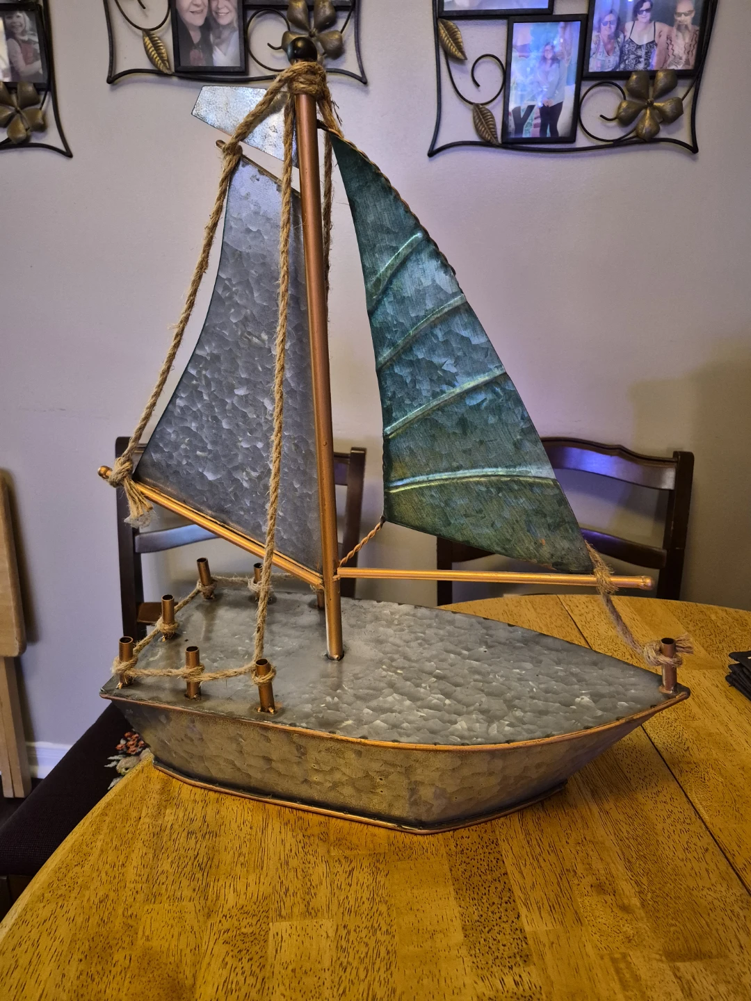 Awesome Sagebrook Grey Teal Metal & Copper Sailboat - photo 2