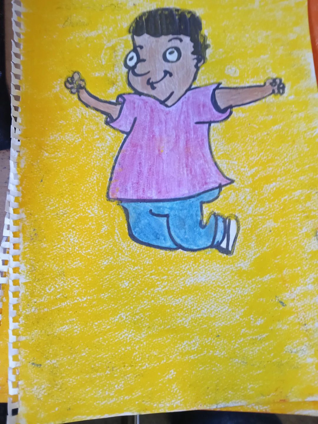 YELLOW BACKGROUND: PINK SHIRT AND BLUE JEANS DRAWING
