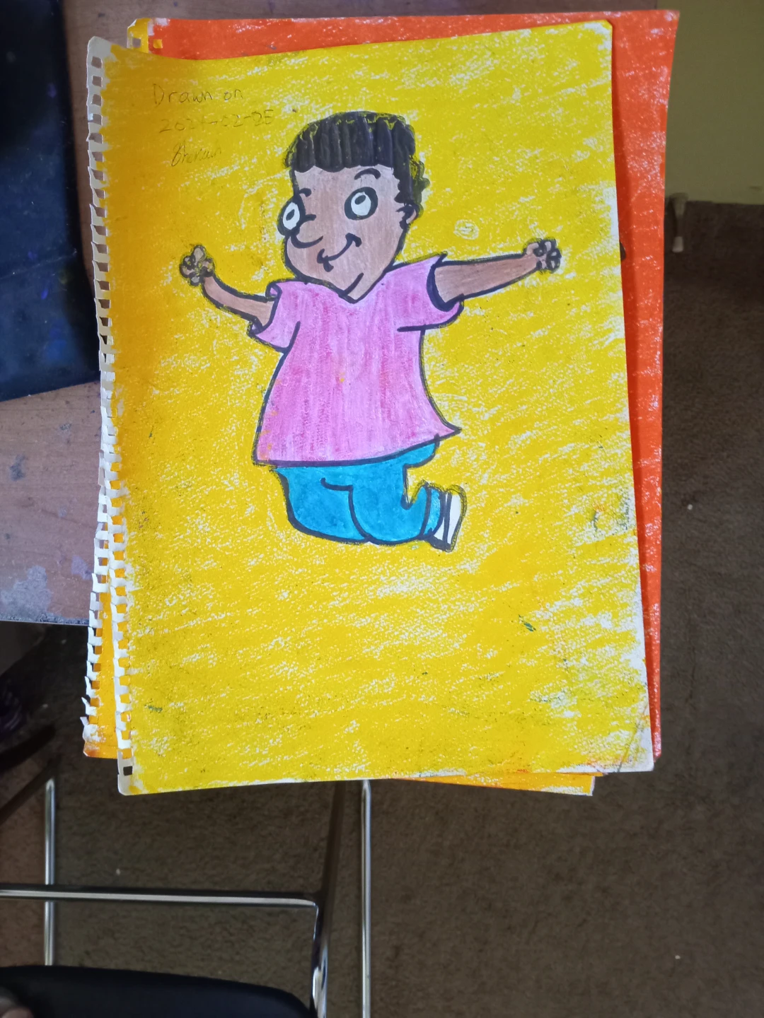 YELLOW BACKGROUND: PINK SHIRT AND BLUE JEANS DRAWING - photo 2