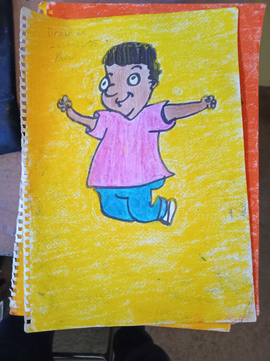 YELLOW BACKGROUND: PINK SHIRT AND BLUE JEANS DRAWING - photo 3