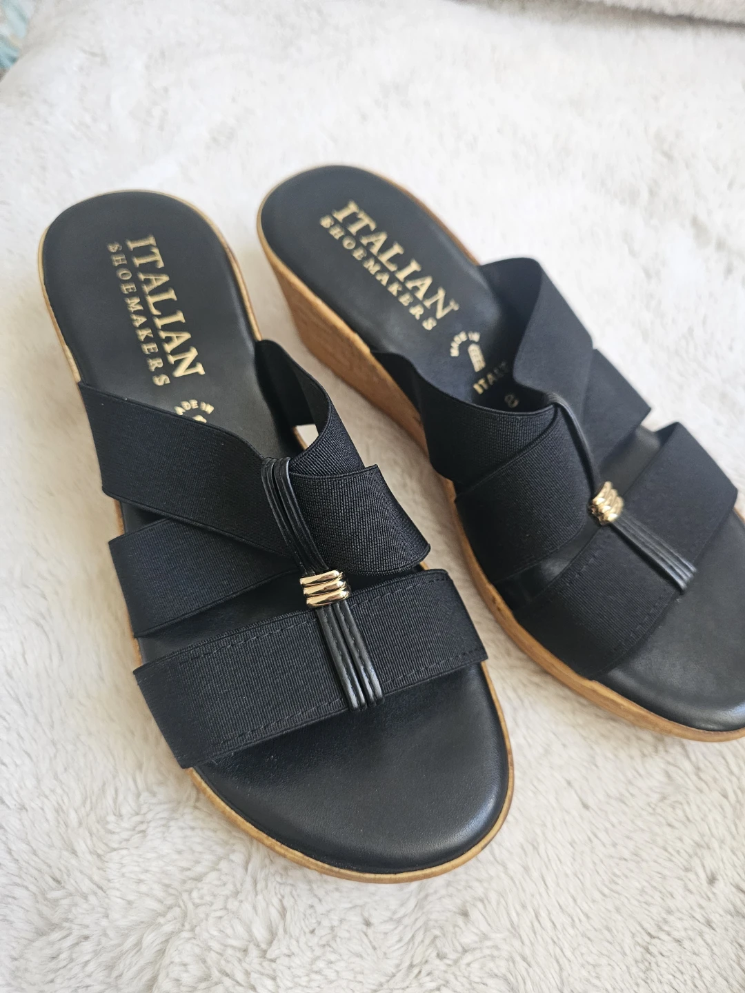 Italian Shoemakers Black Wedge Sandals Size 8