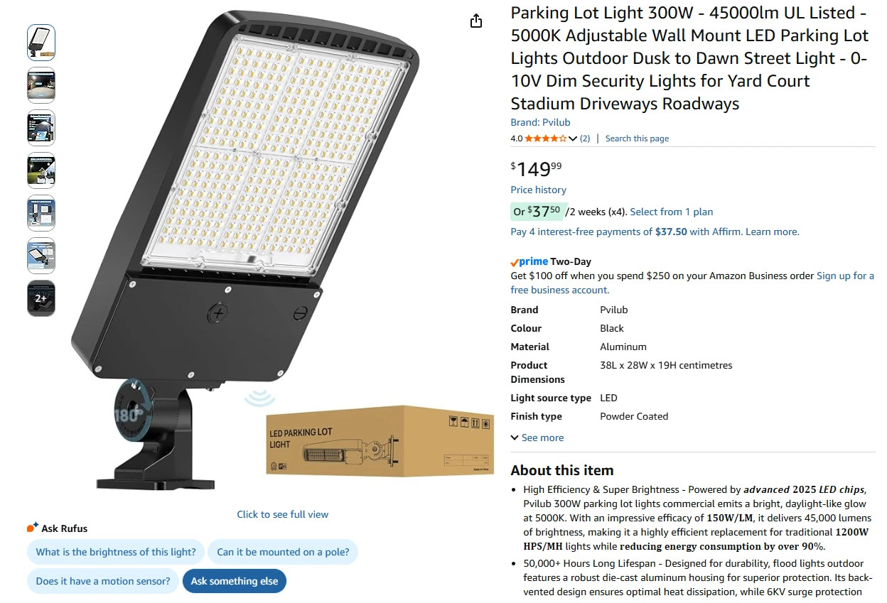 300W LED Parking Lot Light - photo 2
