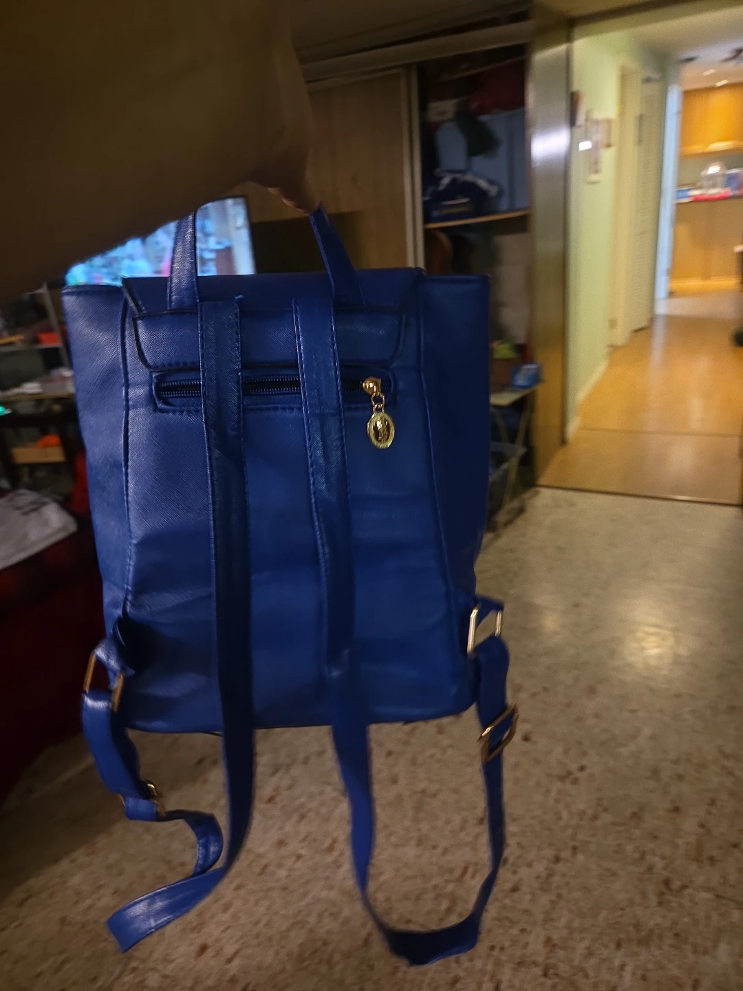 Blue Faux Leather Backpack - photo 2